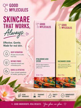 Good Molecules Skincare Bundle Hyaluronic Acid + Niacinamide Serum 30ml New
